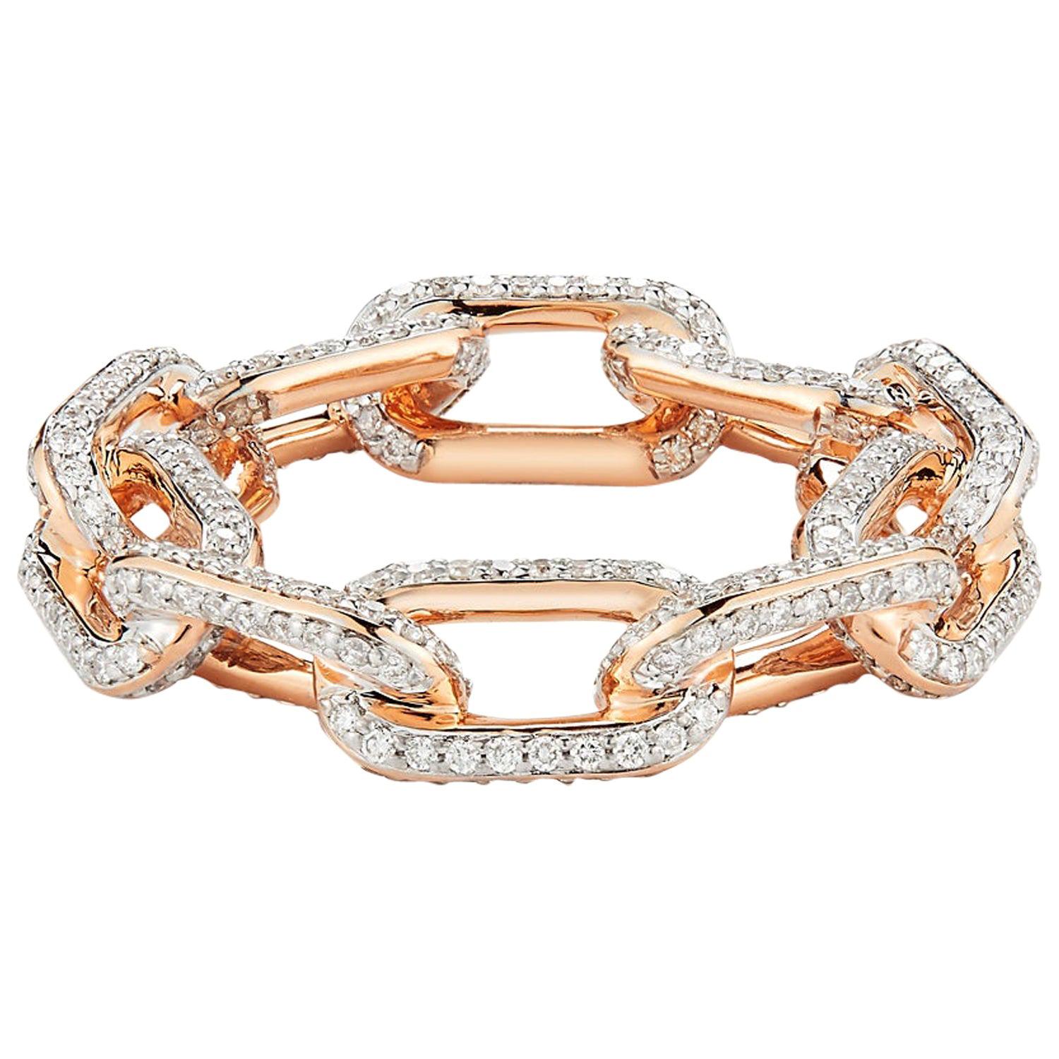 Walters Faith 18 Karat Rose Gold and All Diamond Large Chain Link Ring