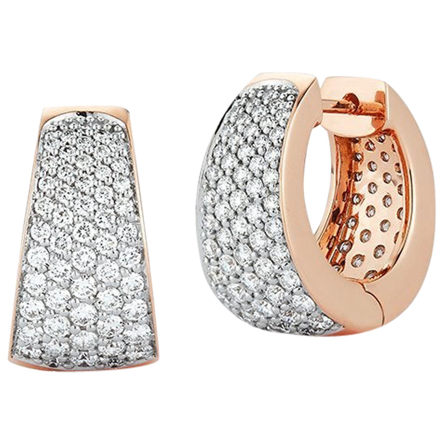 Walters Faith 18 Karat Rose Gold and All Diamond Pave Tapering Hoop Earring For Sale