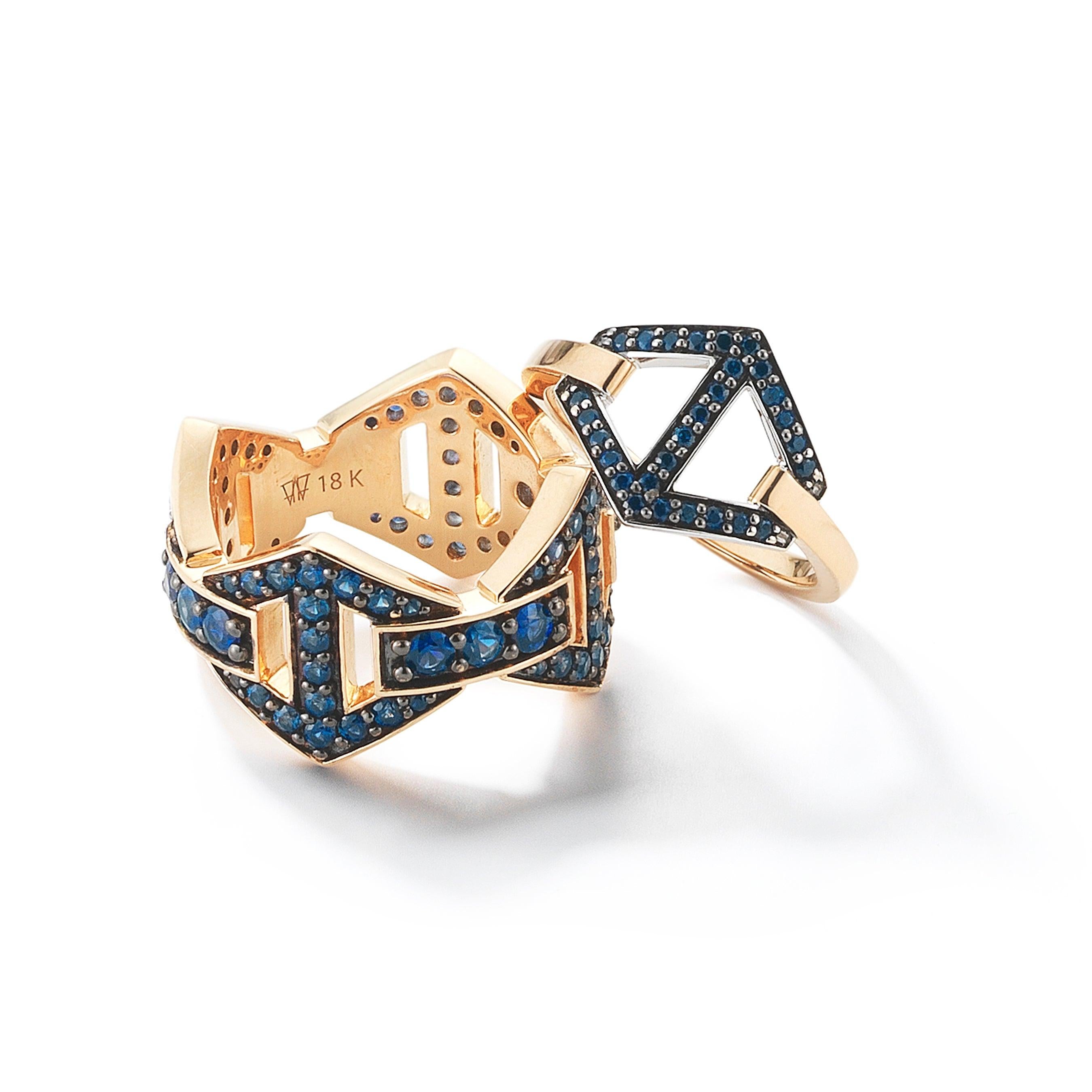 For Sale:  Walters Faith 18 Karat Rose Gold and Blue Sapphire Signature Hexagon Motif Ring 4