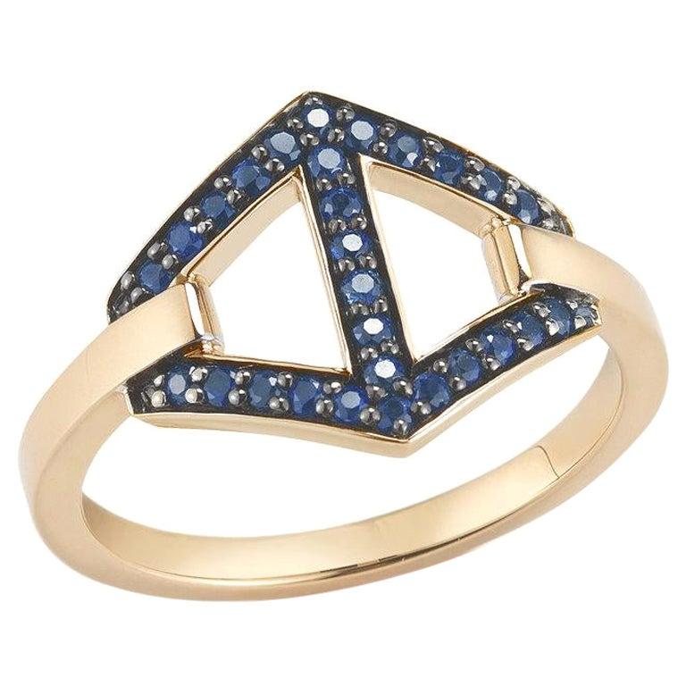 For Sale:  Walters Faith 18 Karat Rose Gold and Blue Sapphire Signature Hexagon Motif Ring