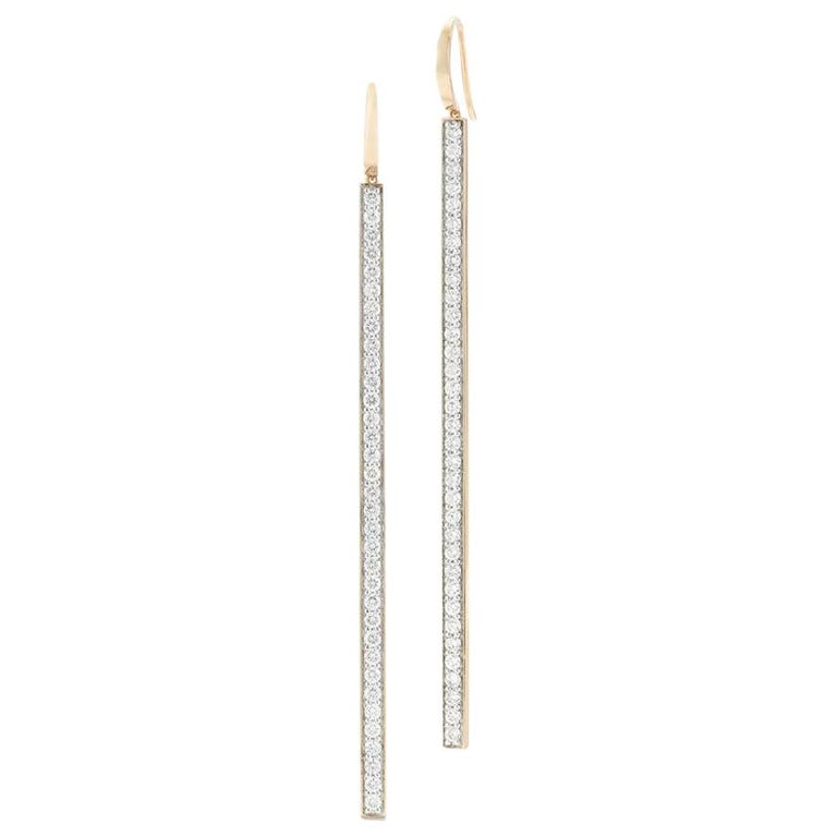 Walters Faith 18 Karat Rose Gold and Diamond Bar Earrings For Sale at