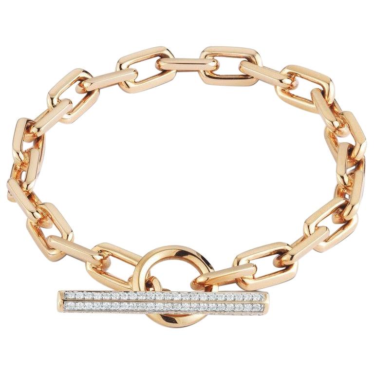 Walters Faith 18 Karat Rose Gold and Diamond Chain Link Toggle Bracelet For Sale