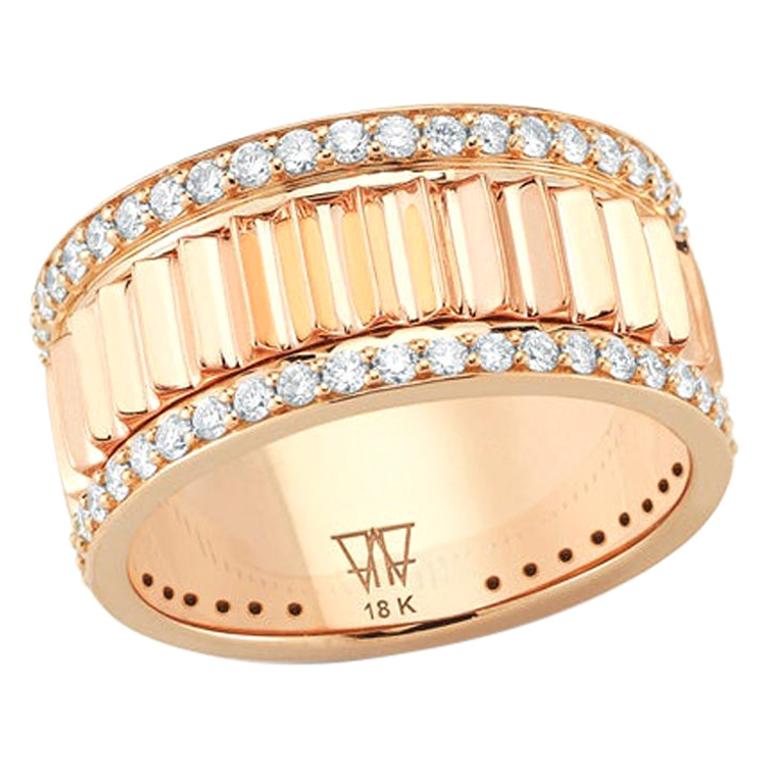 For Sale:  Walters Faith 18 Karat Rose Gold and Diamond Fluted Band Ring