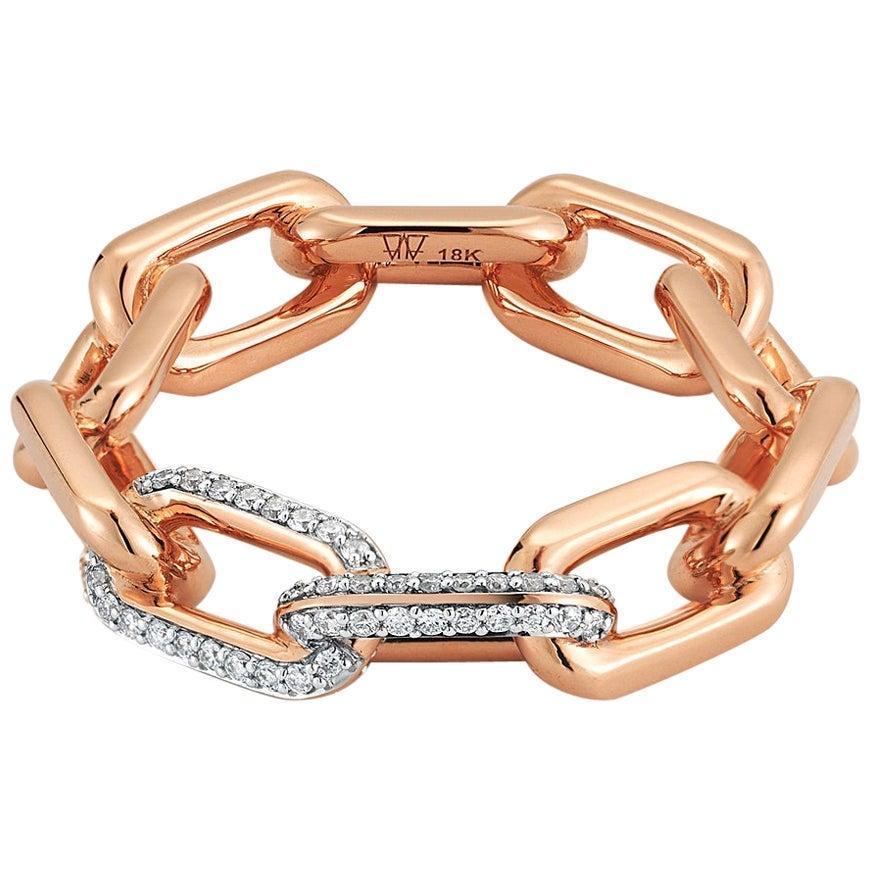 Walters Faith 18 Karat Rose Gold and Diamond Large Chain Link Ring