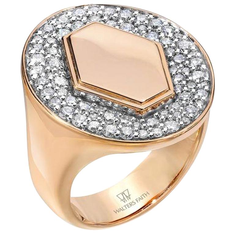 Walters Faith 18 Karat Rose Gold and Diamond Signet Ring