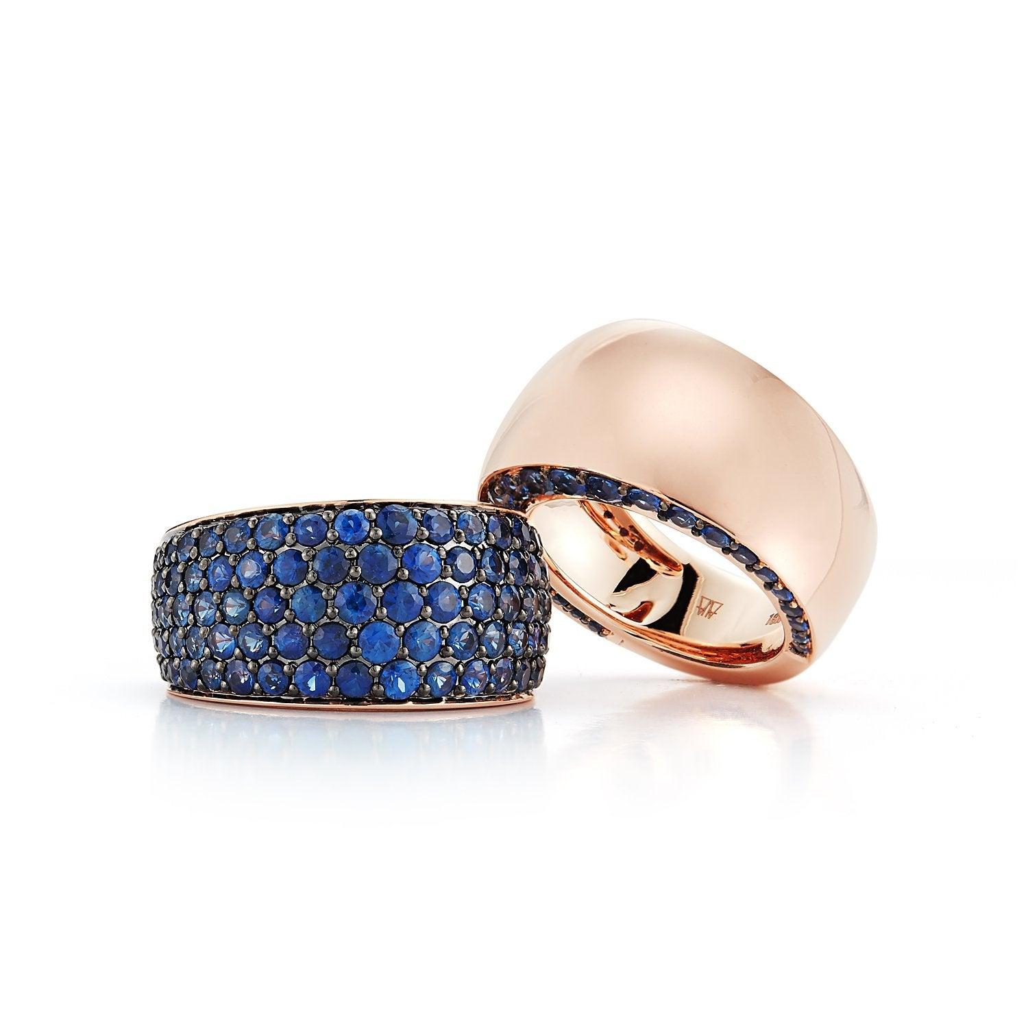 For Sale:  Walters Faith 18 Karat Rose Gold and Pave Blue Sapphire Edge Bombe Ring 4