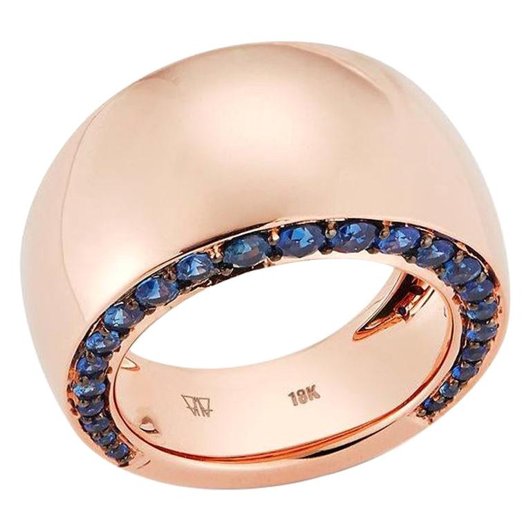 For Sale:  Walters Faith 18 Karat Rose Gold and Pave Blue Sapphire Edge Bombe Ring