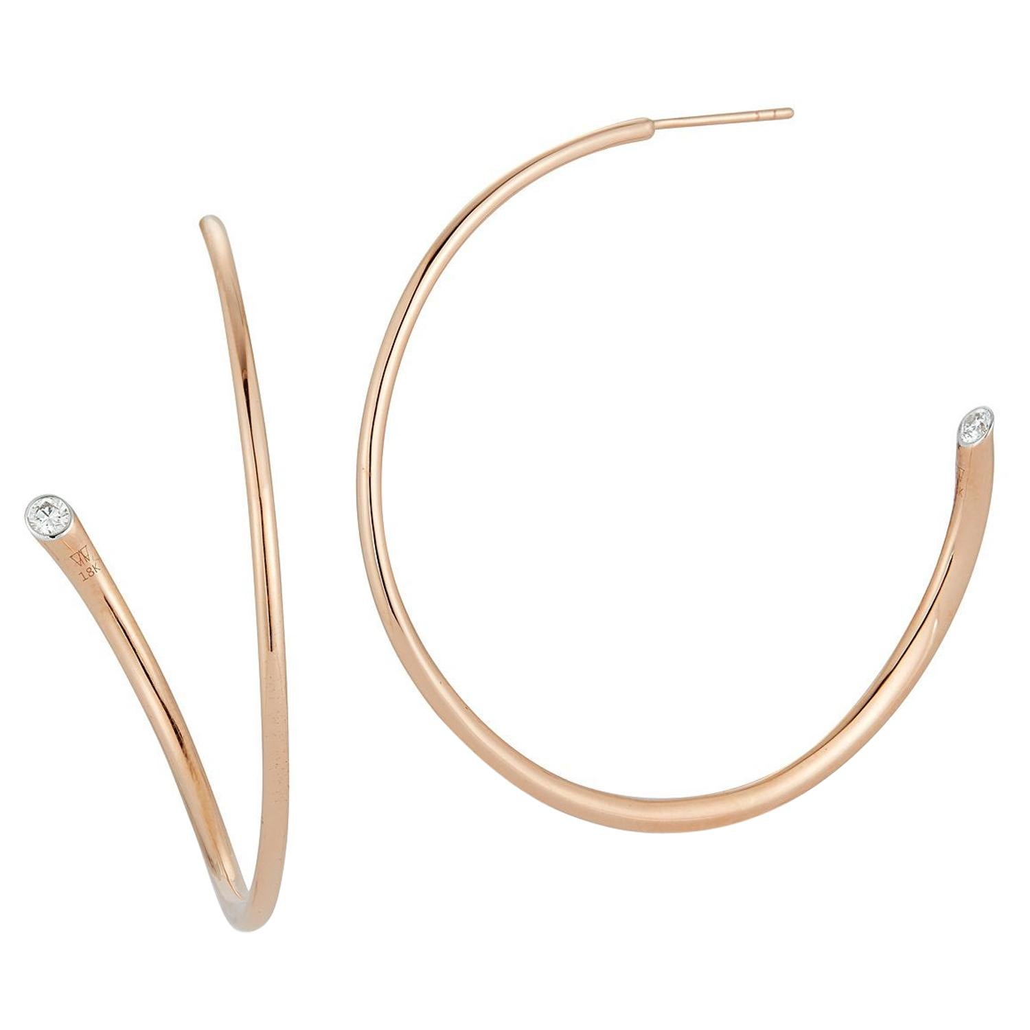 Walters Faith 18 Karat Rose Gold and Single Diamond Tubular Hoop Earring For Sale