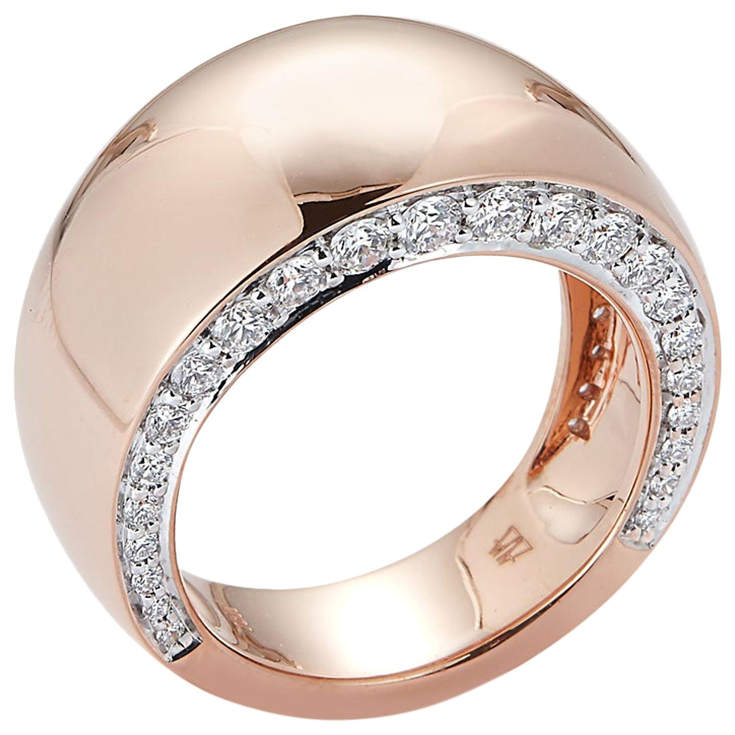 For Sale:  Walters Faith 18 Karat Rose Gold Bombe Ring with White Rhodium Diamond Edges