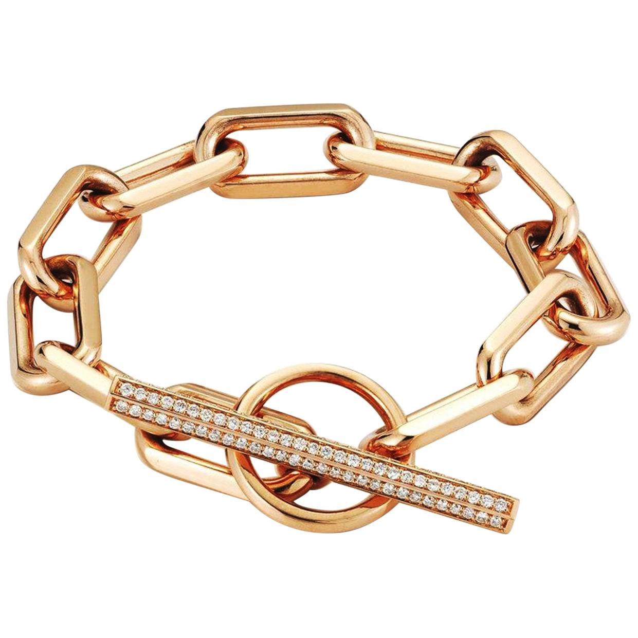 Walters Faith 18 Karat Rose Gold Jumbo Chain Link Diamond Toggle Bracelet For Sale