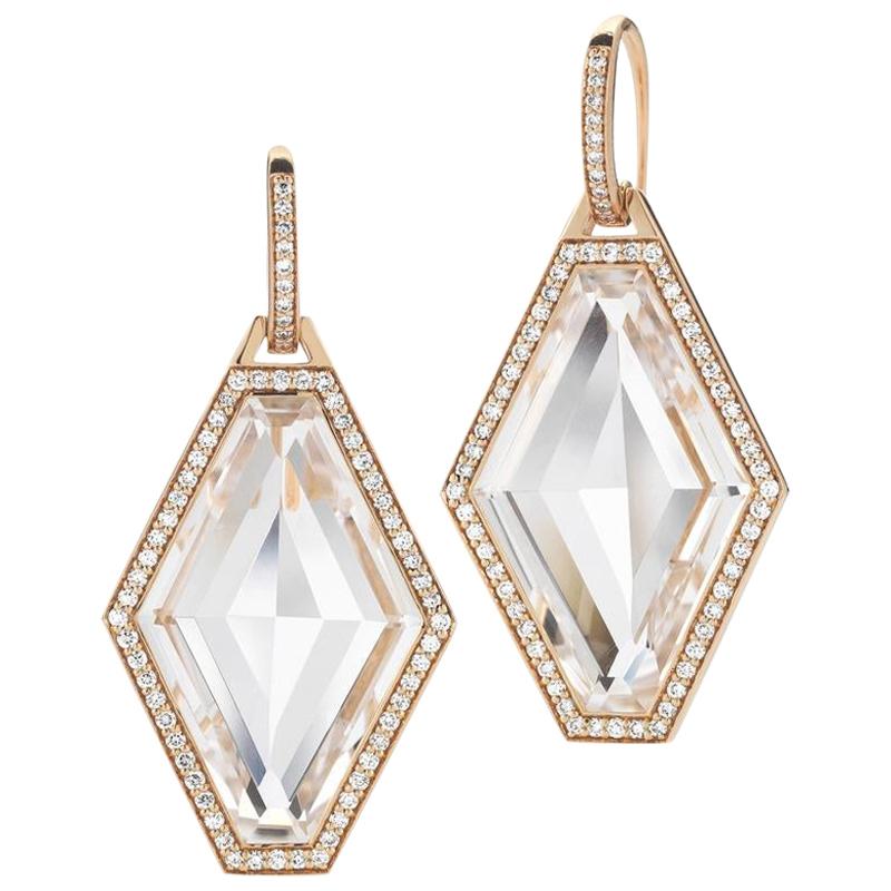 Walters Faith 18 Karat Rose Gold, Rock Crystal and Diamond Hexagon Earring