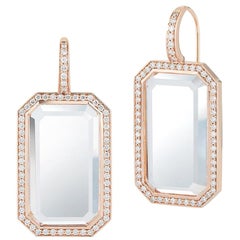 Walters Faith 18 Karat Rose Gold, Rock Crystal and Diamond Rectangular Earring