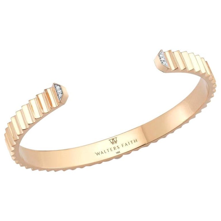 Walters Faith 18 Karat Rose Gold Wide Fluted Cuff with Diamond Edges For  Sale at 1stDibs