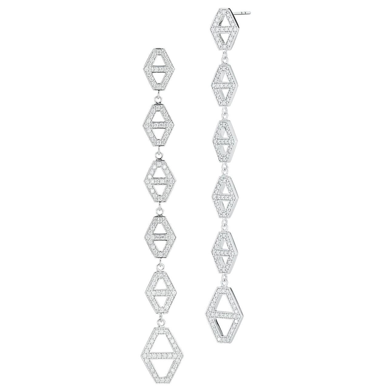 Walters Faith 18 Karat White Gold and Diamond 6-Drop Hexagon Stiletto Earring For Sale