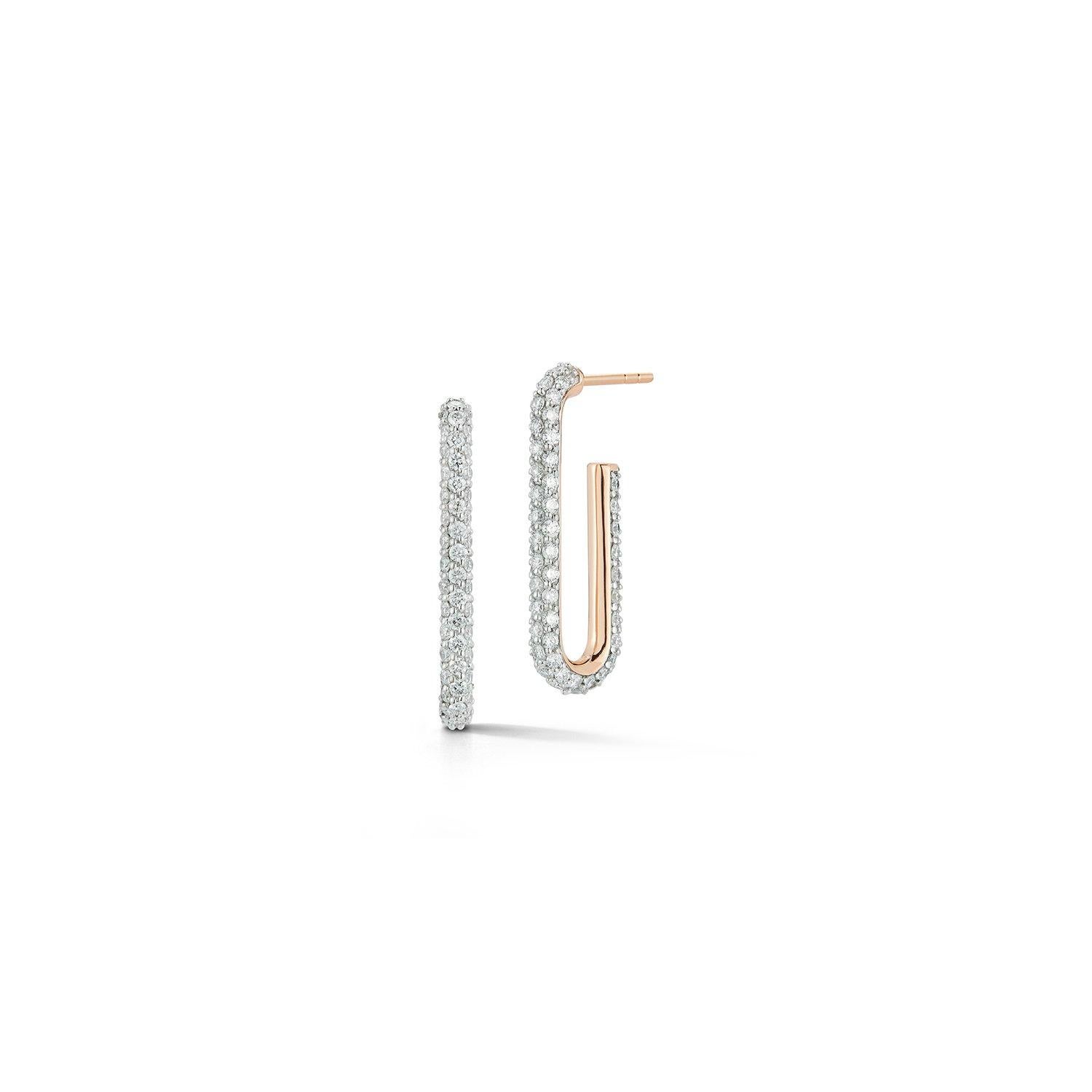 Brilliant Cut Walters Faith 18k Gold and Diamond Elongated Single Chain Link Earrings For Sale