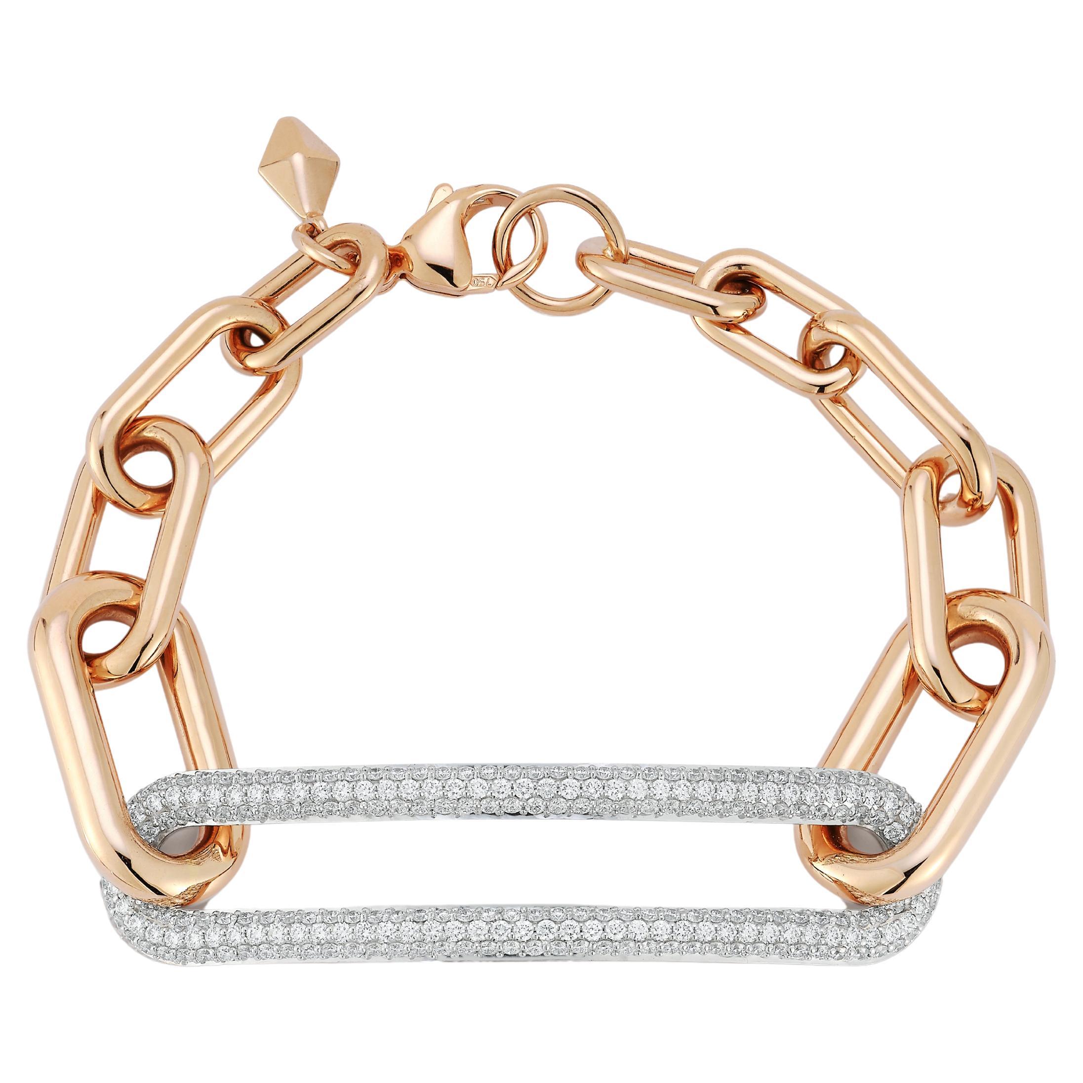 Walters Faith 18K Gold Graduating Chain Bracelet with Elongated Diamond Link For Sale