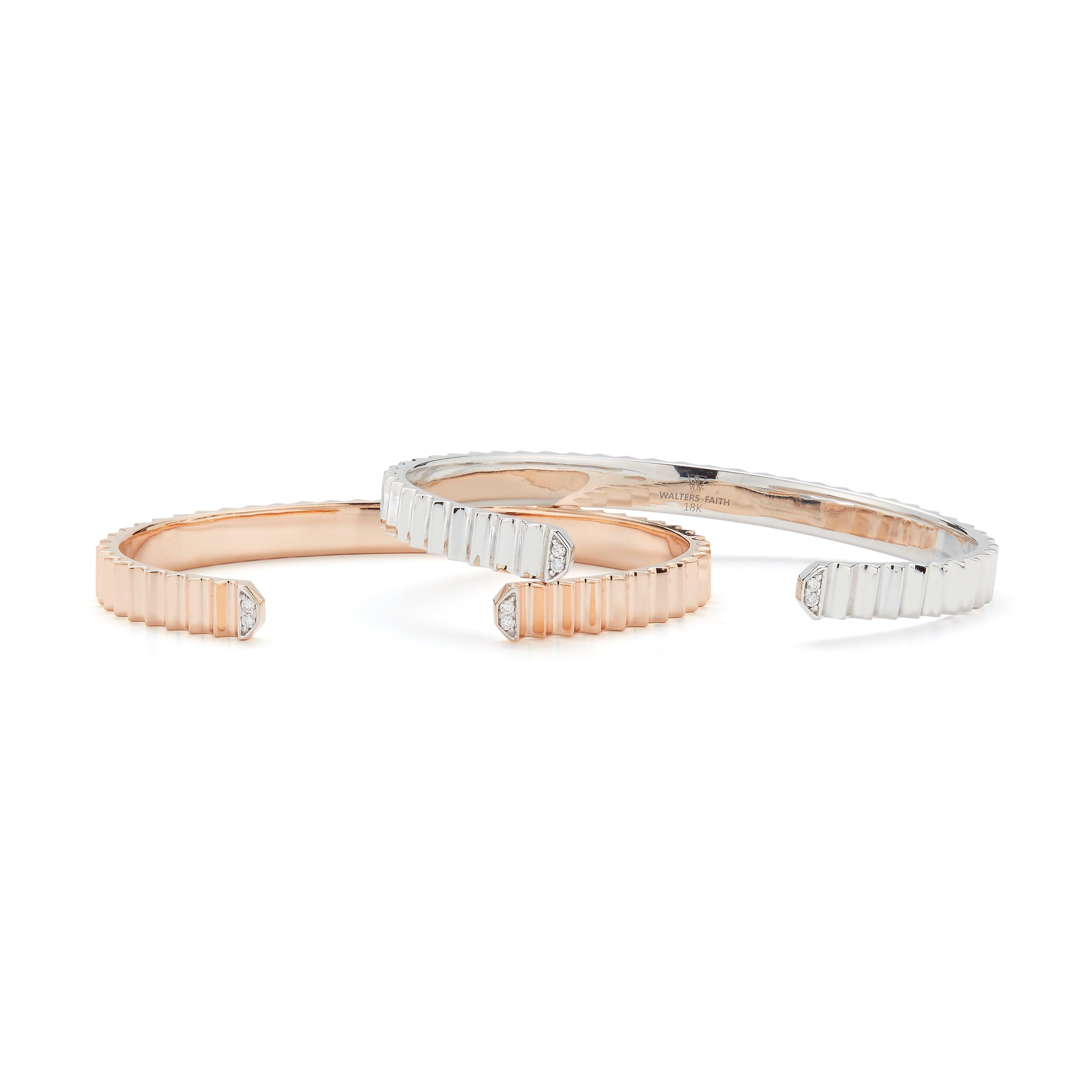 Brilliant Cut Walters Faith 18 Karat Rose Gold Wide Fluted Cuff with Diamond Edges For Sale
