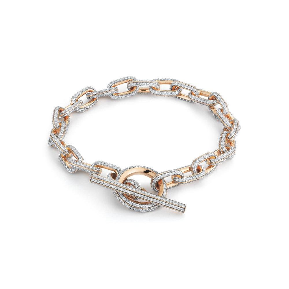 Walters Faith Saxon Collection 18K Rose Gold All Diamond Chain Link Toggle Bracelet. 3.70 Diamond Carat Weight. Bracelet is a size small (6