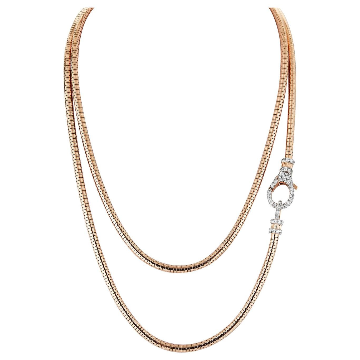 Walters Faith 18k Rose Gold All Diamond Clasp on 18k Rose Gold Boa Chain For Sale
