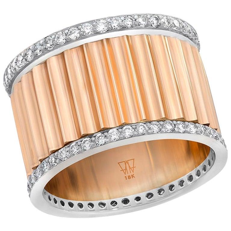 For Sale:  Walters Faith 18K Rose Gold and 18 Karat White Gold Diamond Fluted Band Ring