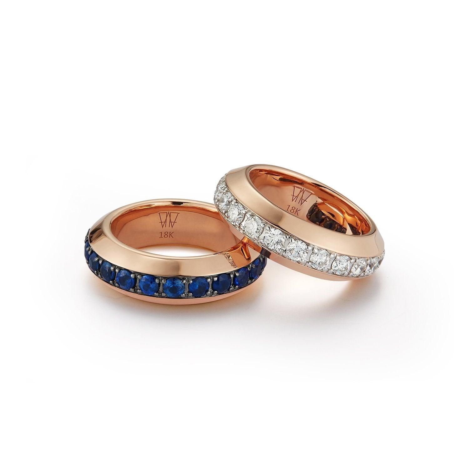 For Sale:  Walters Faith 18K Rose Gold and Blue Sapphire Angled Band Ring 2