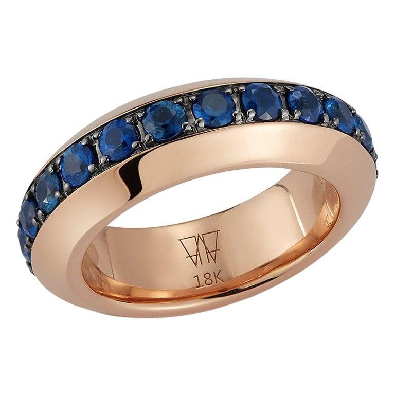 For Sale:  Walters Faith 18K Rose Gold and Blue Sapphire Angled Band Ring