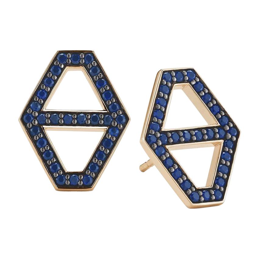 Walters Faith 18K Rose Gold and Blue Sapphire Signature Hexagon Stud Earrings