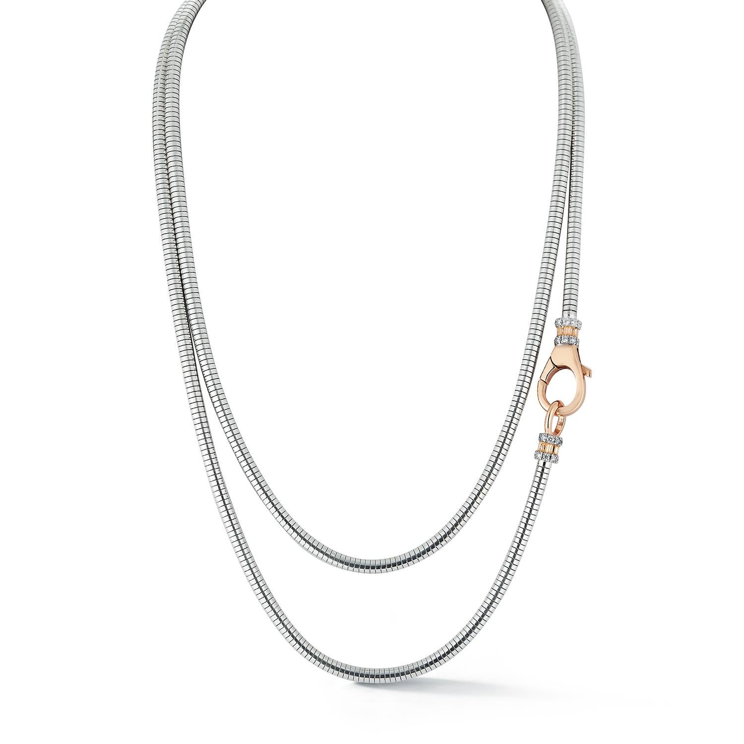 Walters Faith's Clive Collection 18K Rose Gold and Diamond Clasp on Sterling Silver Boa Chain. .43 Diamond Carat Weight. Chain measures 40