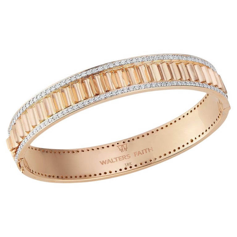 Walters Faith 18K Rose Gold and Diamond Edge Fluted Cuff Bangle For Sale