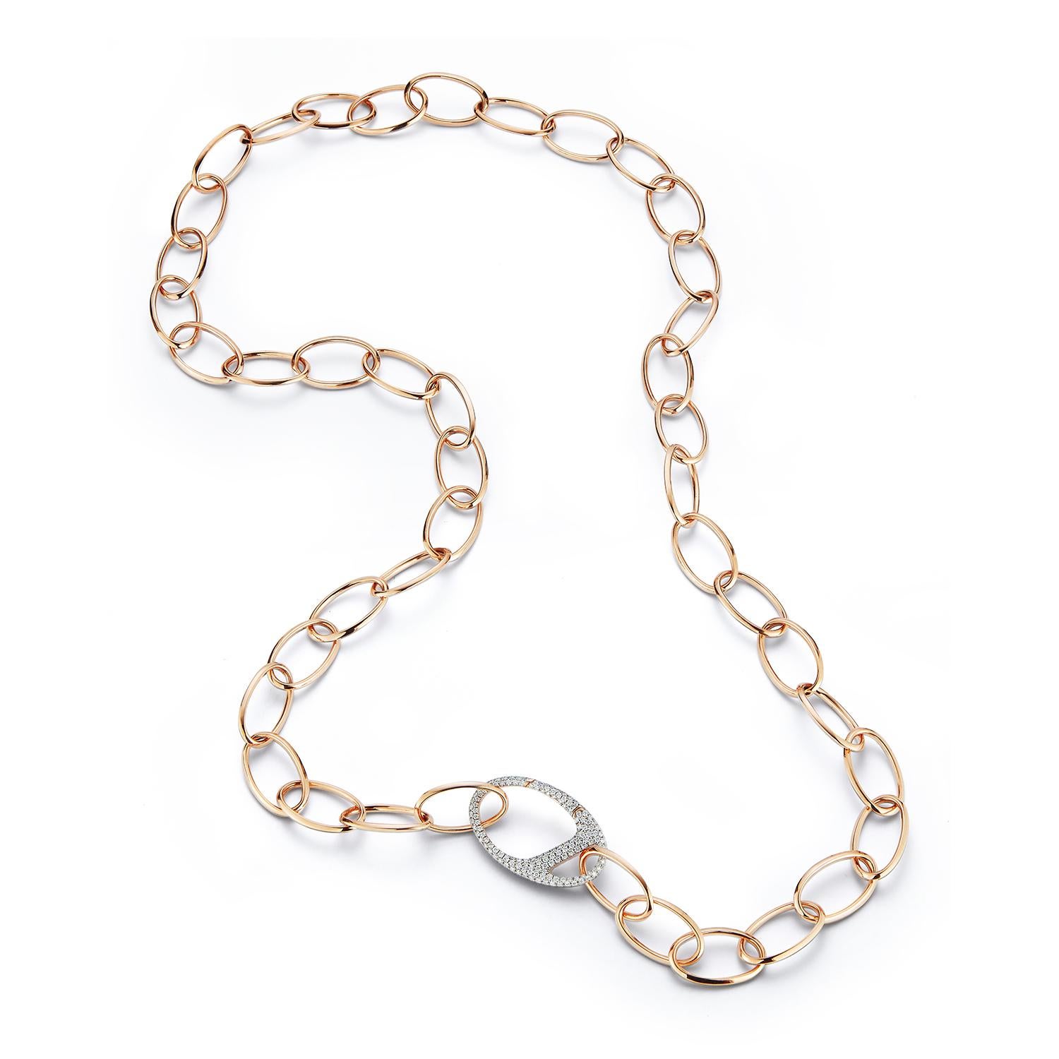 Contemporary Walters Faith 18K Rose Gold and Diamond Oval Link Necklace For Sale