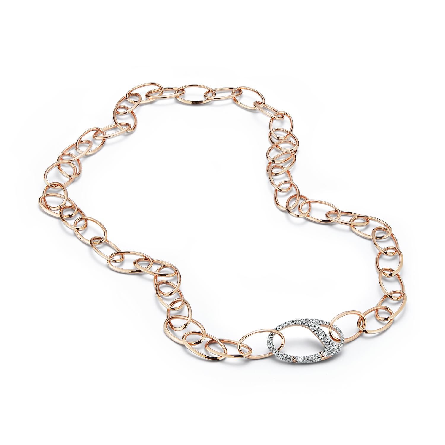 Brilliant Cut Walters Faith 18K Rose Gold and Diamond Oval Link Necklace For Sale