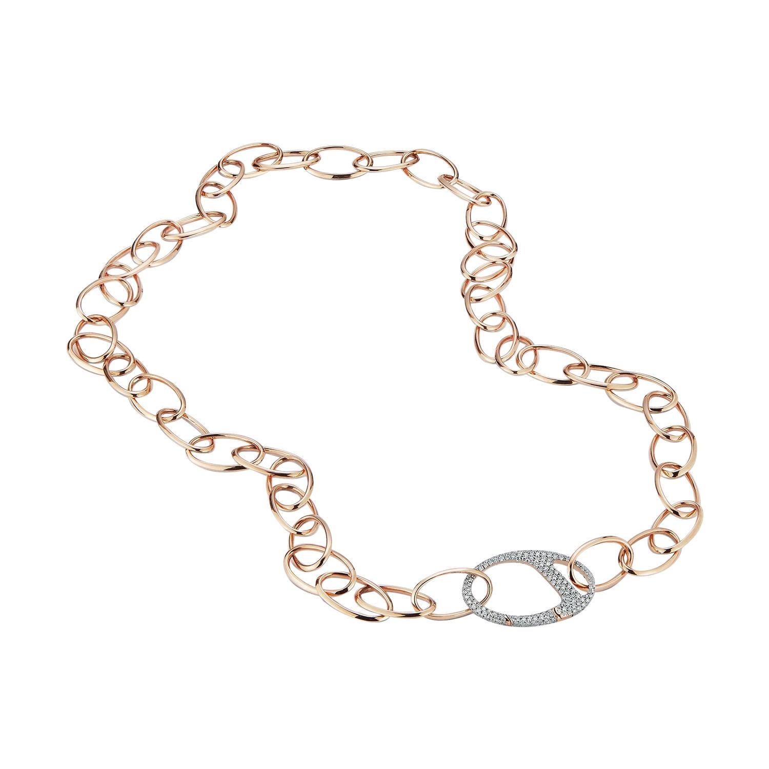 Walters Faith 18K Rose Gold and Diamond Oval Link Necklace For Sale