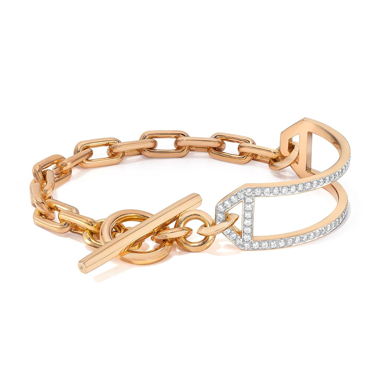 Walters Faith 18K Rose Gold and Diamond Side Cuff Chain Link Toggle ...