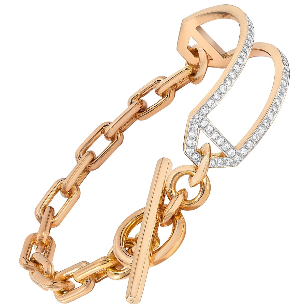 Walters Faith 18K Rose Gold and Diamond Side Cuff Chain Link Toggle Bracelet For Sale
