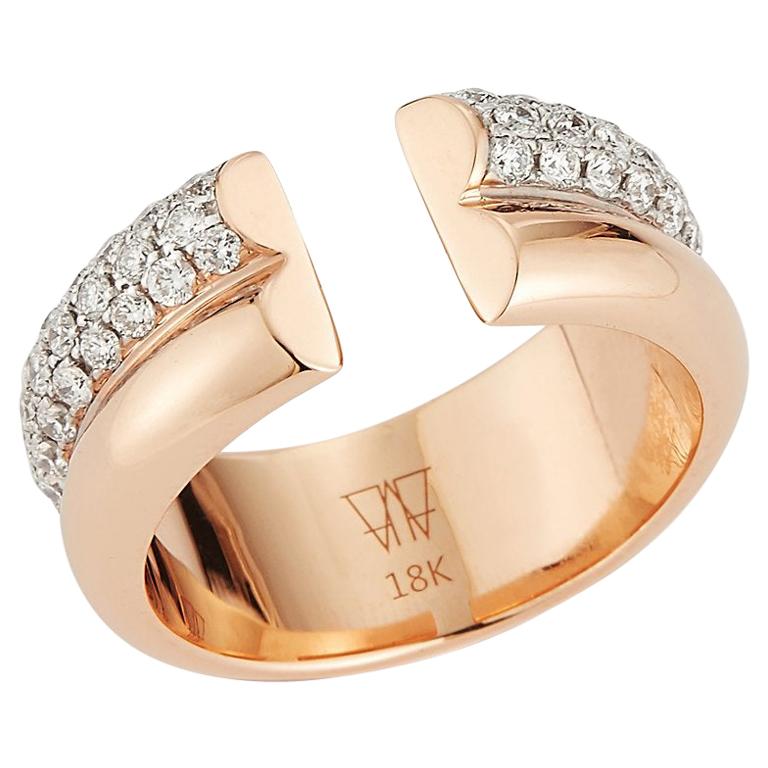 Walters Faith 18k Rose Gold and White Diamond 2 Row Tubular Cuff Ring For Sale