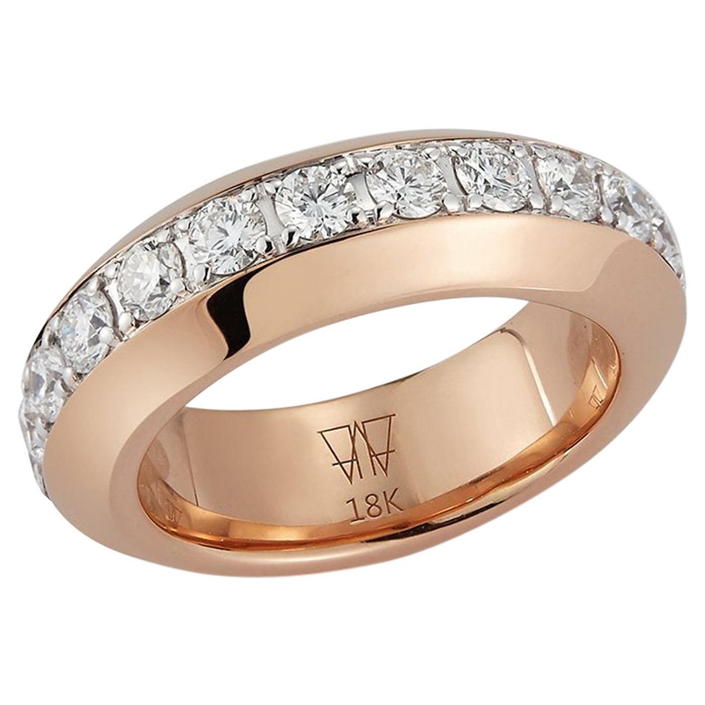 For Sale:  Walters Faith 18K Rose Gold and White Diamond Angled Band Ring