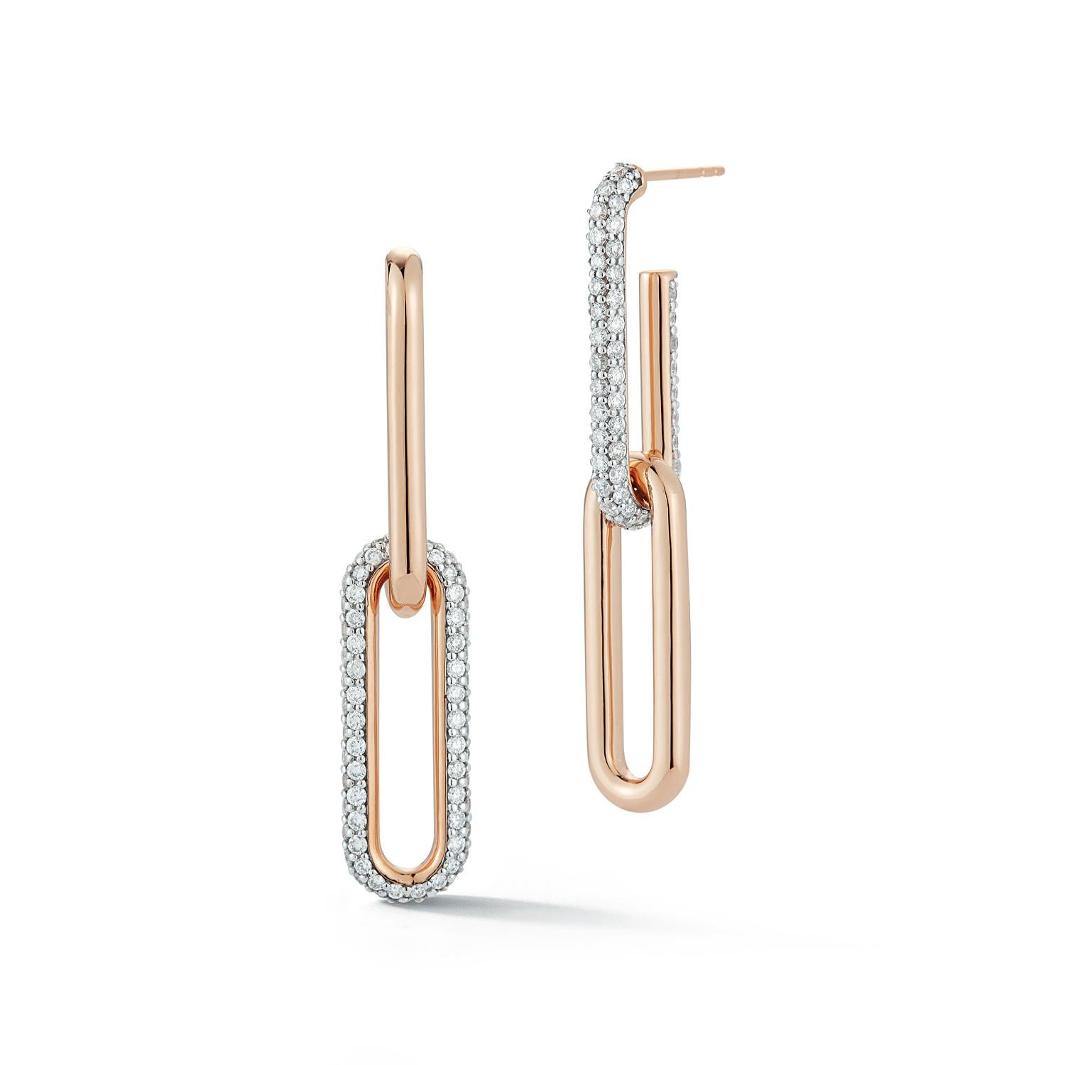 Contemporary Walters Faith 18K Rose Gold and White Rhodium Diamond Mix Matched Link Earrings For Sale