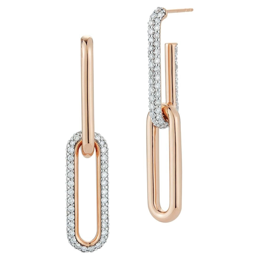Walters Faith 18K Rose Gold and White Rhodium Diamond Mix Matched Link Earrings For Sale