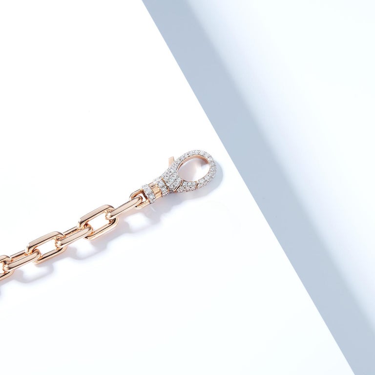 Contemporary Walters Faith 18K Rose Gold Chain Link Bracelet with All Diamond Lobster Clasp For Sale