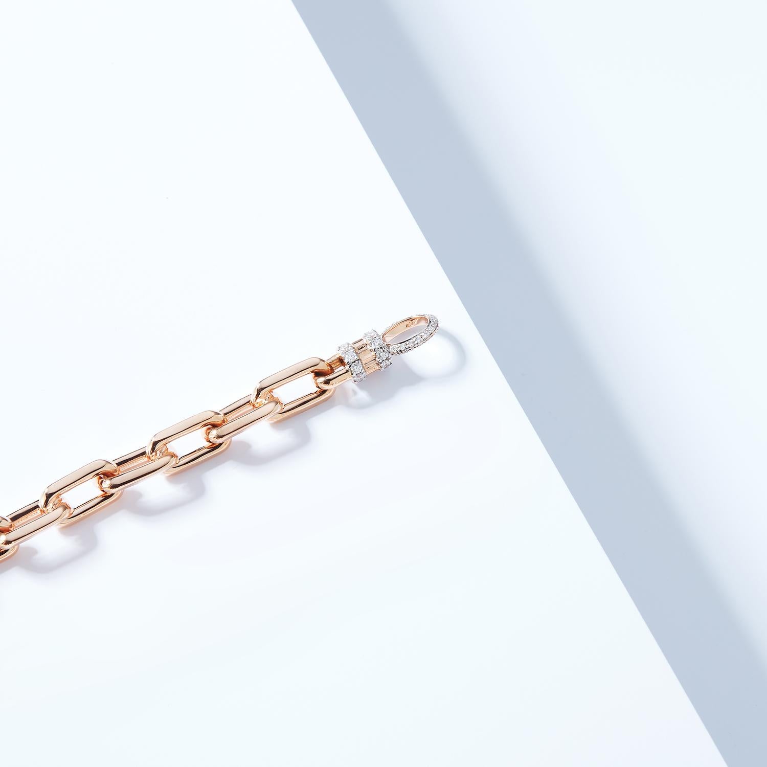 Contemporary Walters Faith 18K Rose Gold Chain Link Bracelet with All Diamond Lobster Clasp For Sale