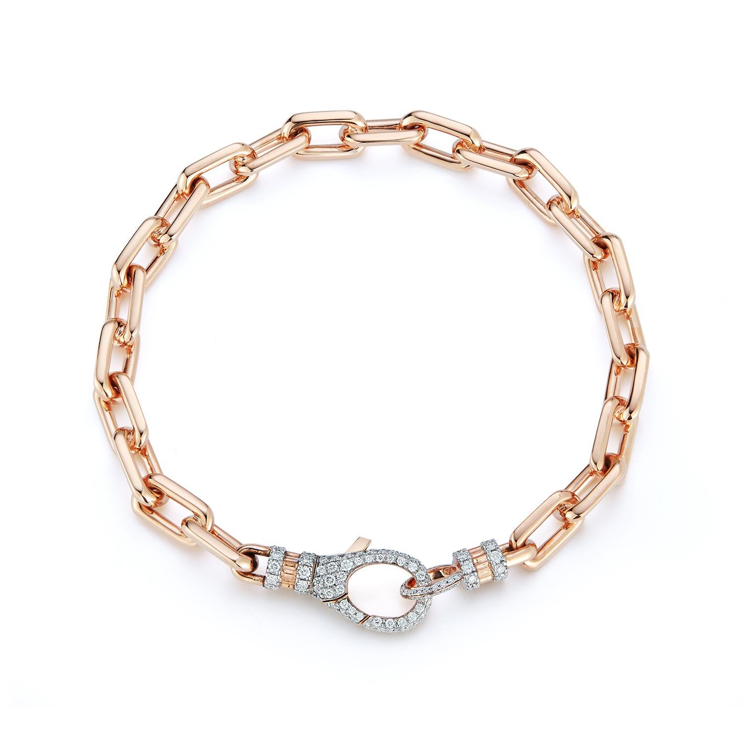 Brilliant Cut Walters Faith 18K Rose Gold Chain Link Bracelet with All Diamond Lobster Clasp For Sale