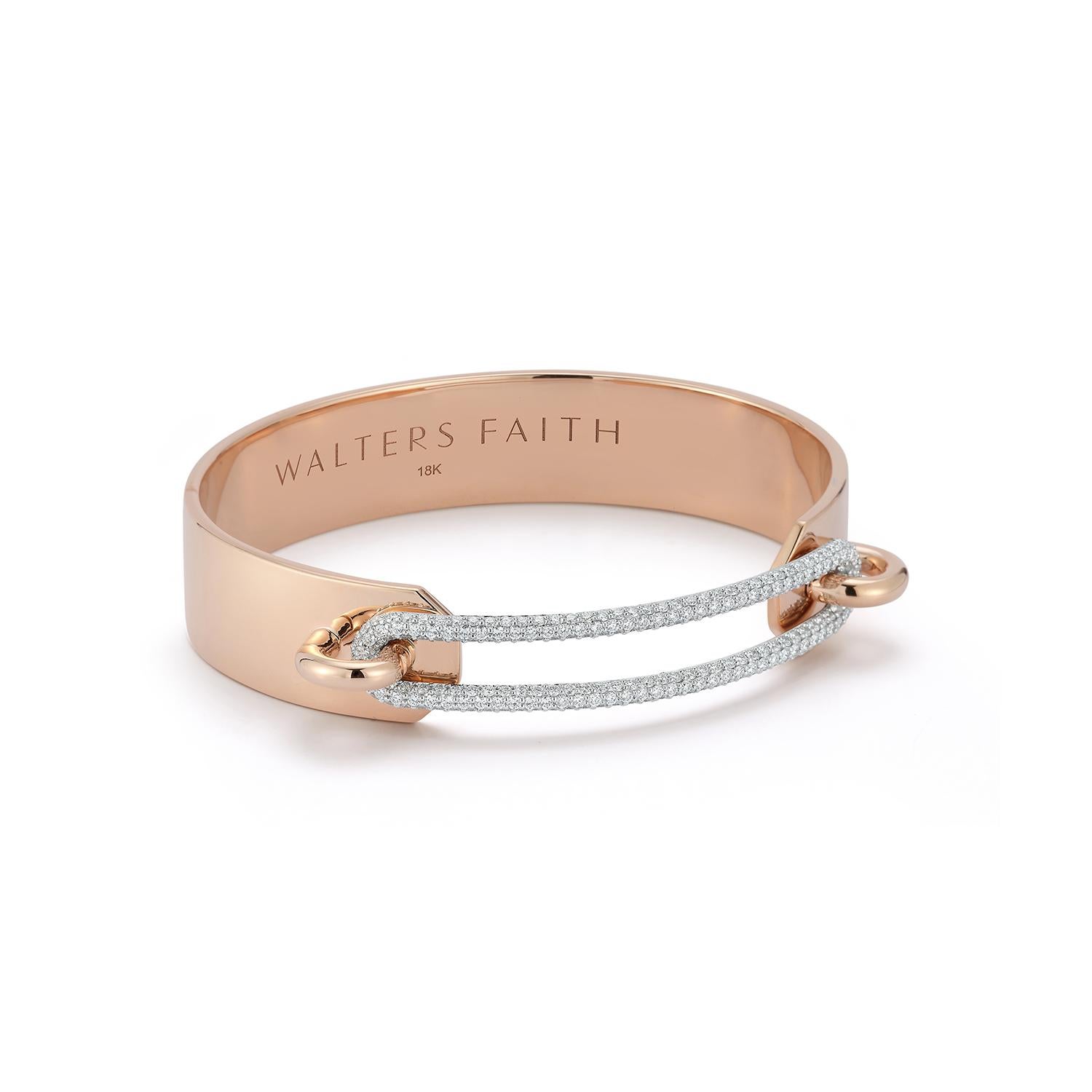 Walters Faith's Morell Collection 18K Rose Gold Cuff Bracelet with Elongated Diamond Link. 1.63 Diamond Carat Weight. Bracelet size is a 6.5