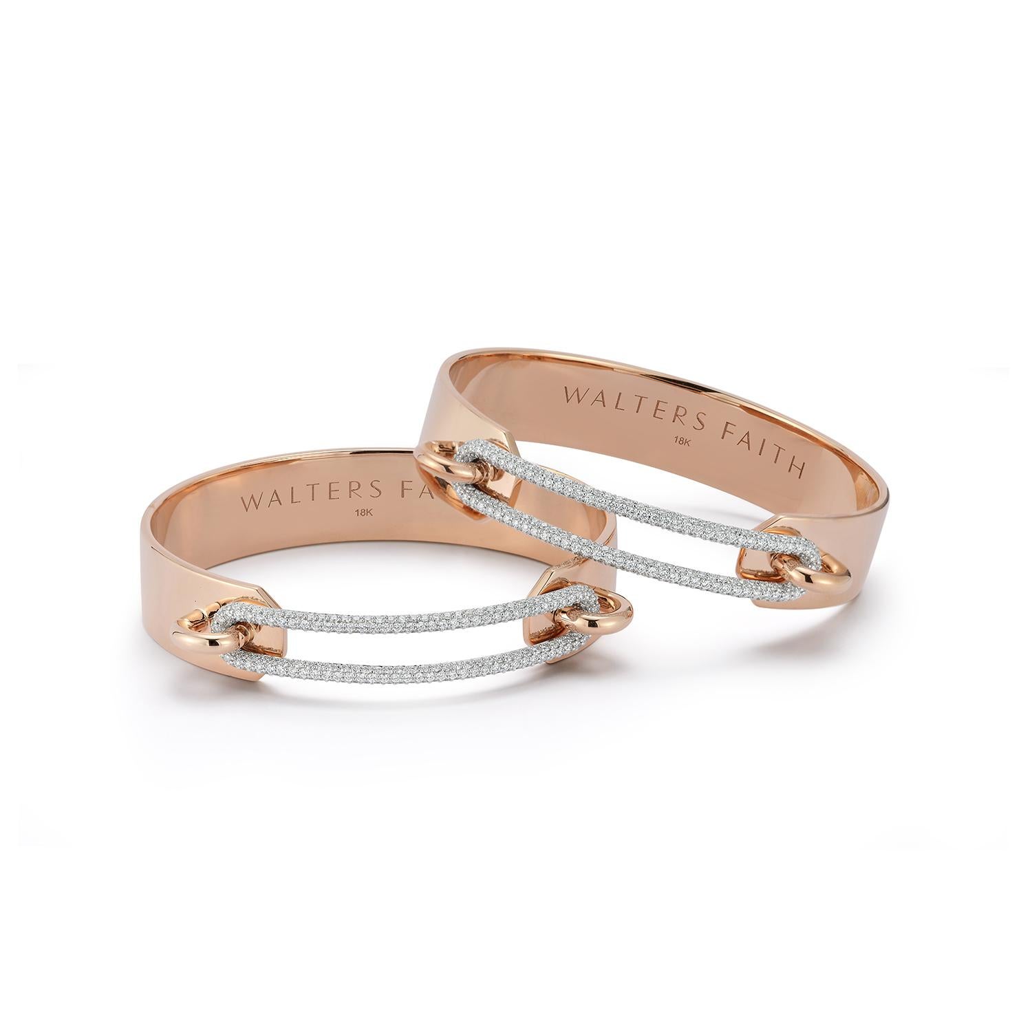 Brilliant Cut Walters Faith 18K Rose Gold Cuff Bracelet with Elongated Diamond Link For Sale