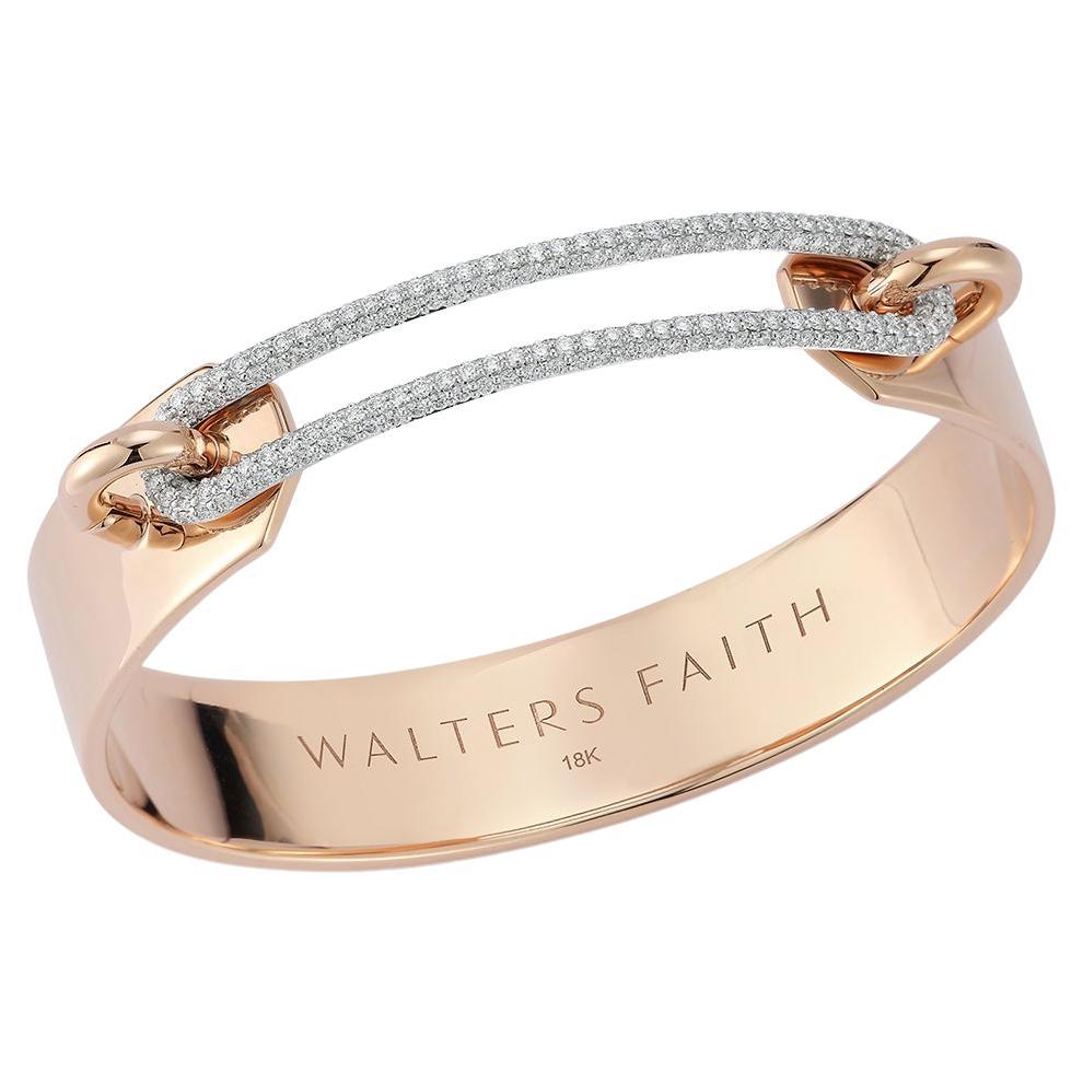Walters Faith 18K Rose Gold Cuff Bracelet with Elongated Diamond Link For Sale