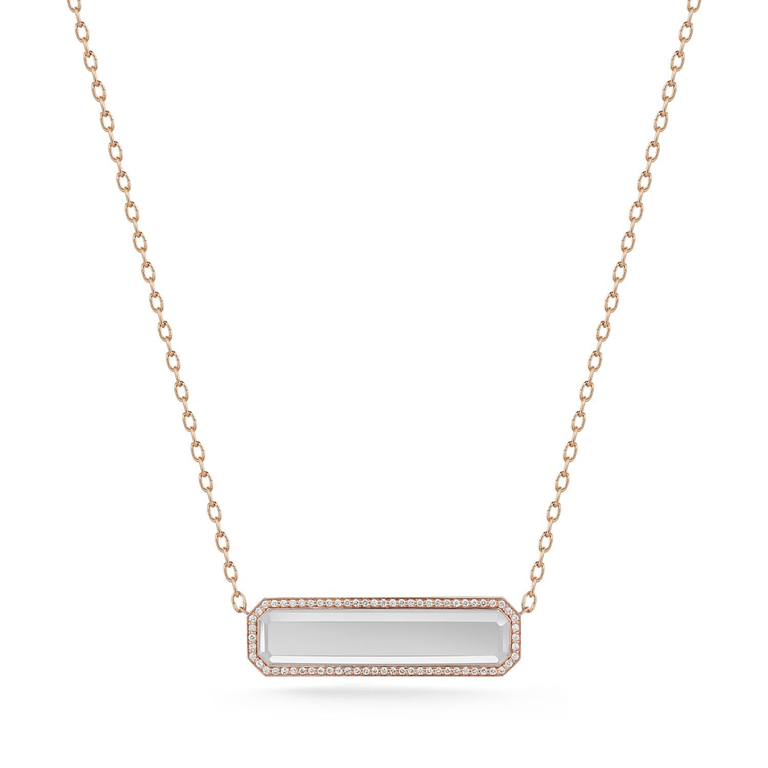 Walters Faith's Bell Collection 18K Rose Gold, Diamond & Rock Crystal East West Bar Pendant. 0.45 Diamond Carat Weight. Necklace is 18