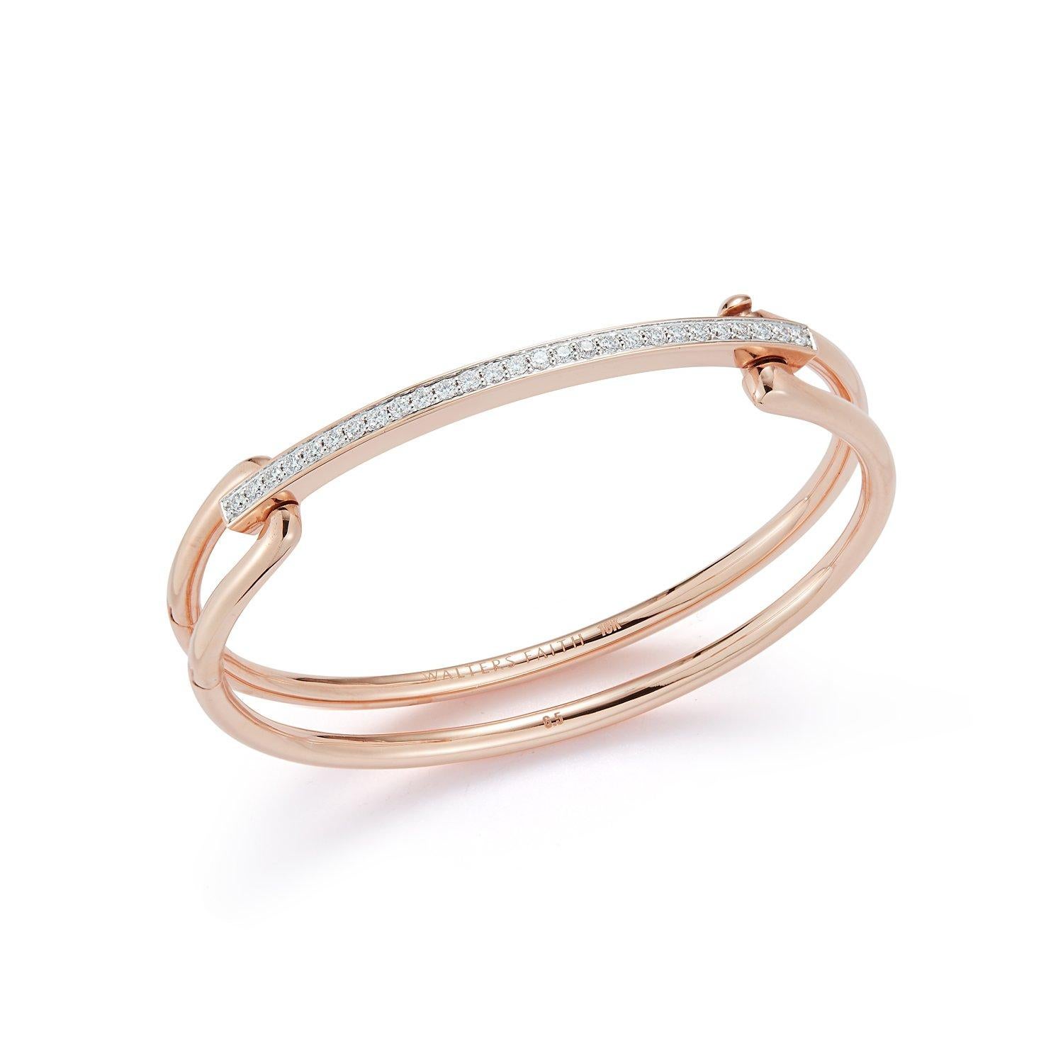 Contemporary Walters Faith 18 Karat Rose Gold Elongated Link Cuff with Diamond Bar For Sale