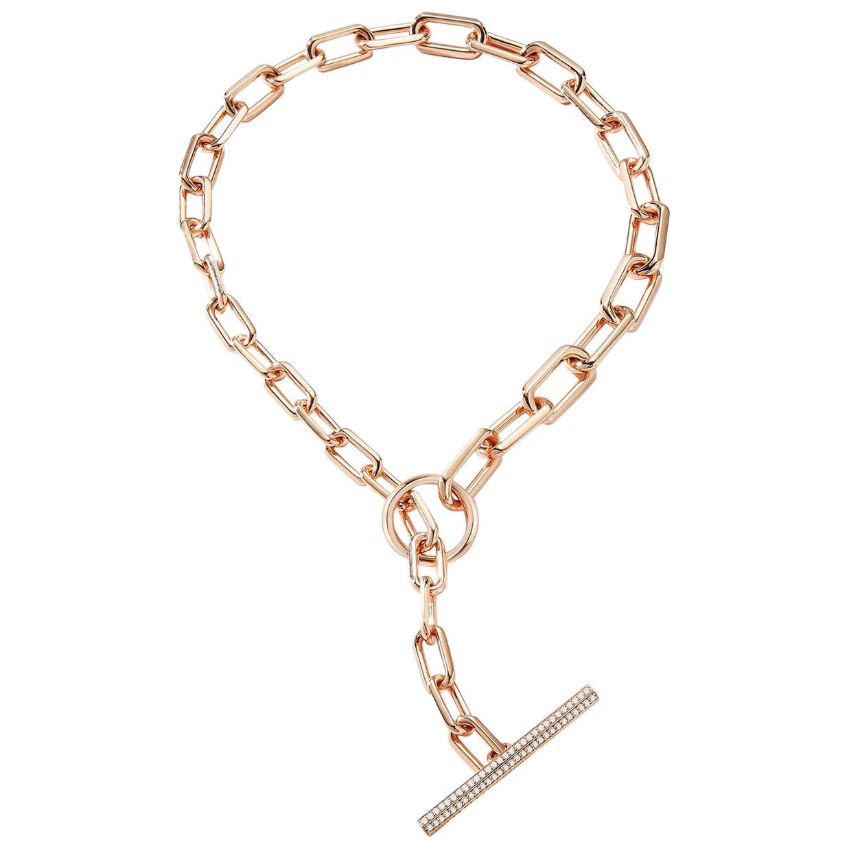 Walters Faith 18K Rose Gold Graduating Jumbo Chain Link Diamond Toggle Necklace For Sale