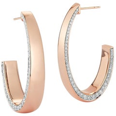 Walters Faith 18K Rose Gold Long Hoop with Diamond Edge Half Back Earring