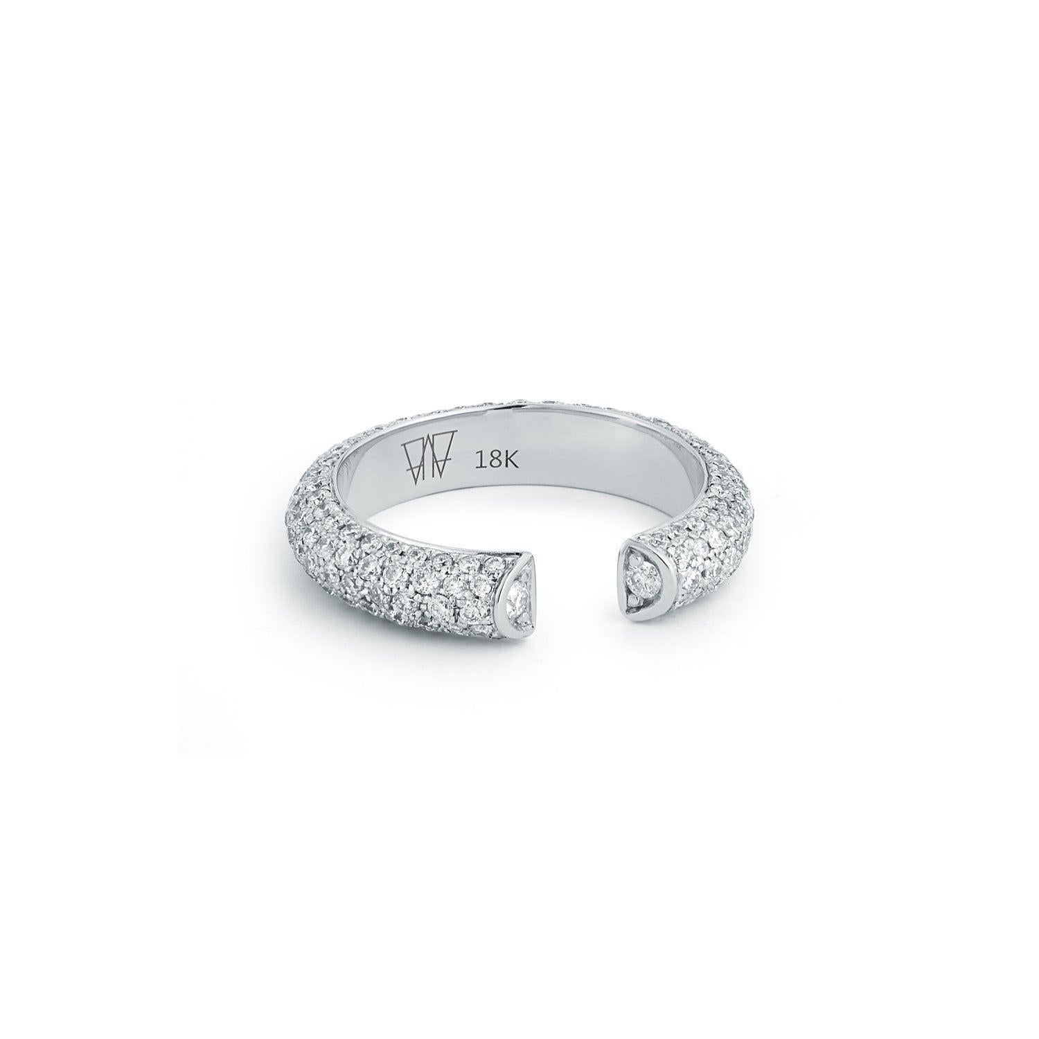 For Sale:  Walters Faith 18k White Gold All Diamond Single Row Tubular Cuff Ring 3