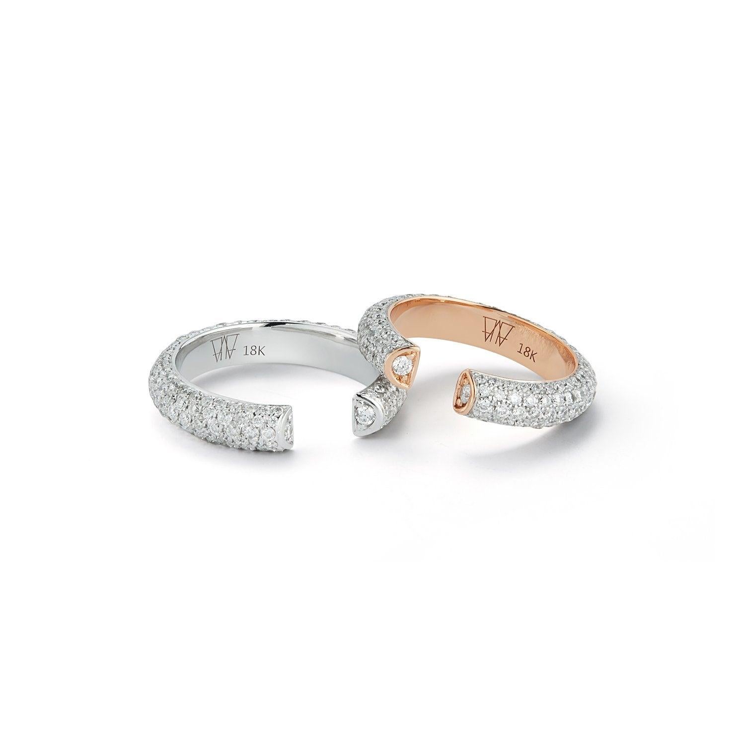 For Sale:  Walters Faith 18k White Gold All Diamond Single Row Tubular Cuff Ring 4